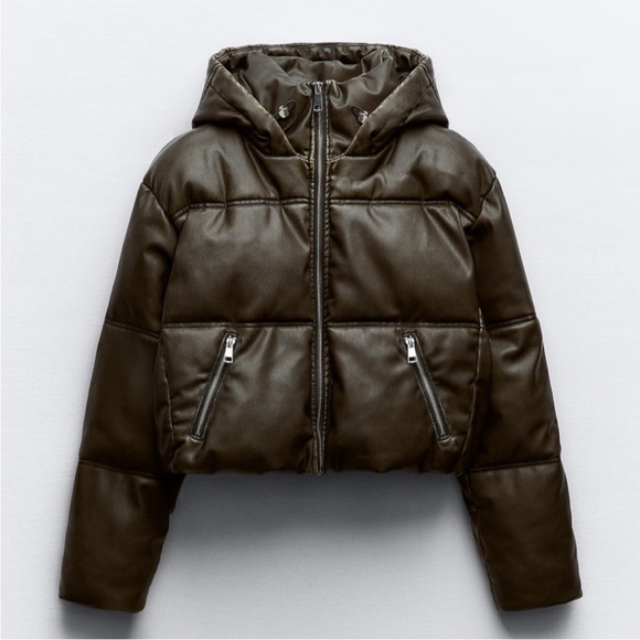 Zara Faux Leather Cropped Puffer Anorak - Picture 3 of 8